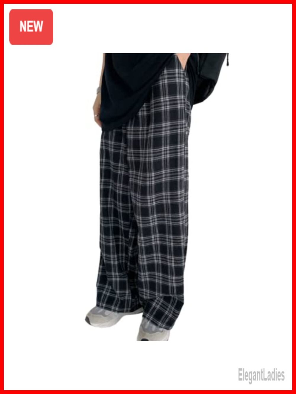 Plaid Wide Leg Chino Pants High Rise Loose Fit Retro Streetwear